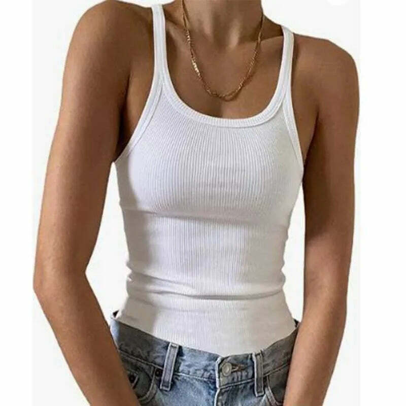 Y2K Grunge Sleeveless Ribbed Knit Tank Top - Sexy Bodycon Cami For 90S Summer Clubwear Y2K Grunge Sleeveless Ribbed Knit Tank Top - Sexy Bodycon Cami For 90S Summer Clubwear