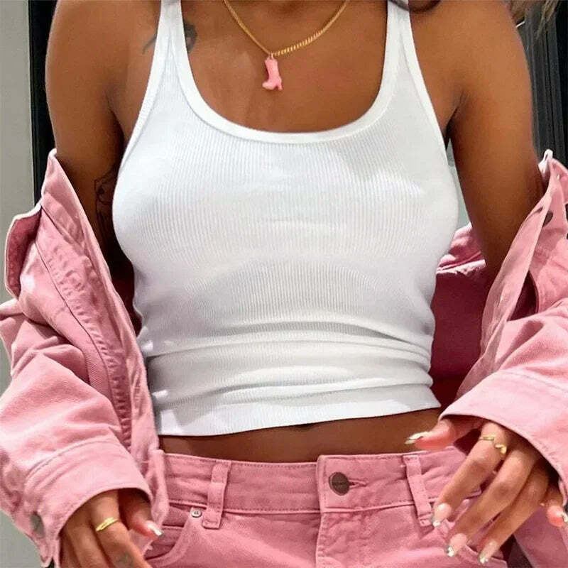 Y2K Grunge Sleeveless Ribbed Knit Tank Top - Sexy Bodycon Cami For 90S Summer Clubwear Y2K Grunge Sleeveless Ribbed Knit Tank Top - Sexy Bodycon Cami For 90S Summer Clubwear