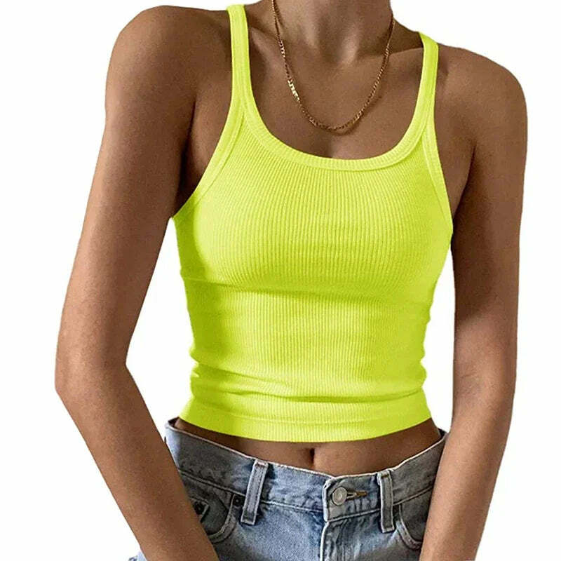 Y2K Grunge Sleeveless Ribbed Knit Tank Top - Sexy Bodycon Cami For 90S Summer Clubwear Y2K Grunge Sleeveless Ribbed Knit Tank Top - Sexy Bodycon Cami For 90S Summer Clubwear
