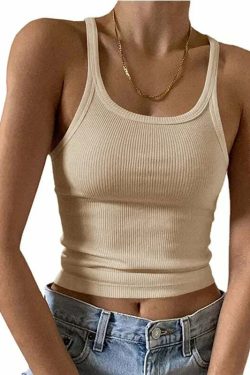Y2K Grunge Sleeveless Ribbed Knit Tank Top - Sexy Bodycon Cami For 90S Summer Clubwear