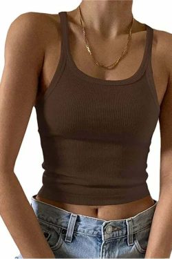 Y2K Grunge Sleeveless Ribbed Knit Tank Top - Sexy Bodycon Cami For 90S Summer Clubwear