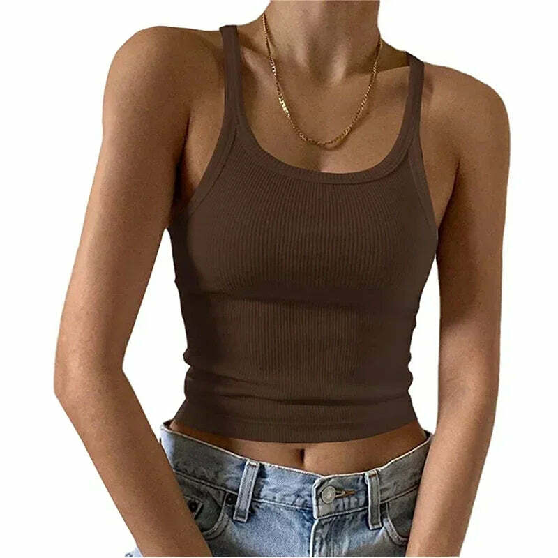 Y2K Grunge Sleeveless Ribbed Knit Tank Top - Sexy Bodycon Cami For 90S Summer Clubwear Y2K Grunge Sleeveless Ribbed Knit Tank Top - Sexy Bodycon Cami For 90S Summer Clubwear