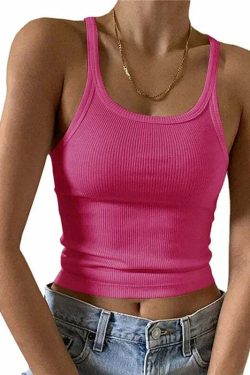 Y2K Grunge Sleeveless Ribbed Knit Tank Top - Sexy Bodycon Cami For 90S Summer Clubwear