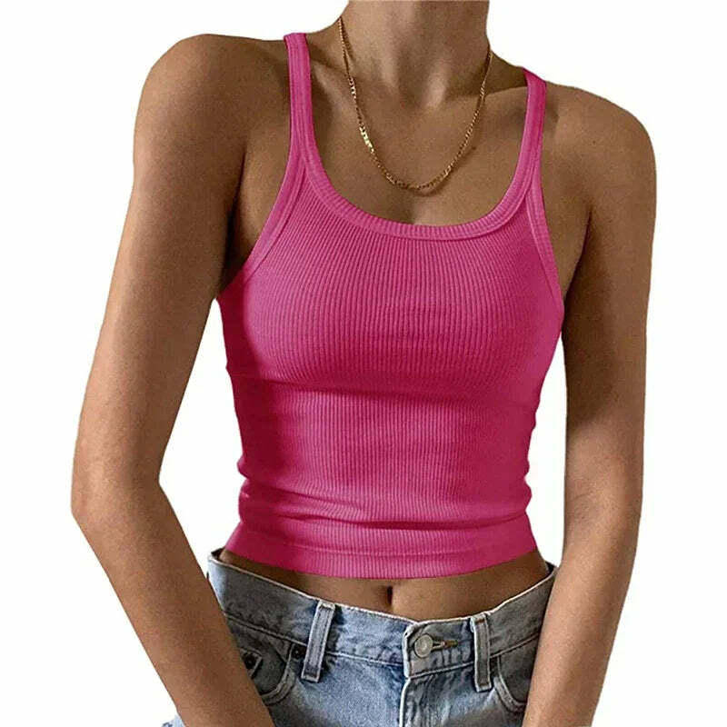 Y2K Grunge Sleeveless Ribbed Knit Tank Top - Sexy Bodycon Cami For 90S Summer Clubwear Y2K Grunge Sleeveless Ribbed Knit Tank Top - Sexy Bodycon Cami For 90S Summer Clubwear