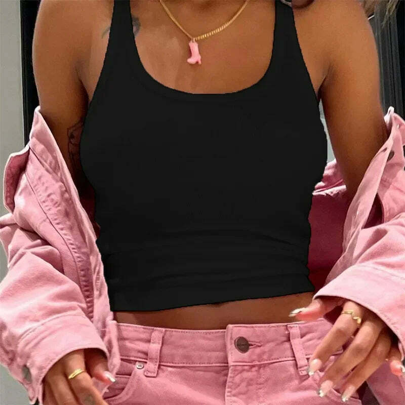 Y2K Grunge Sleeveless Ribbed Knit Tank Top - Sexy Bodycon Cami For 90S Summer Clubwear Y2K Grunge Sleeveless Ribbed Knit Tank Top - Sexy Bodycon Cami For 90S Summer Clubwear