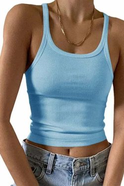 Y2K Grunge Sleeveless Ribbed Knit Tank Top - Sexy Bodycon Cami For 90S Summer Clubwear