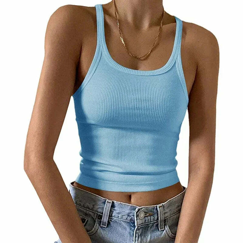 Y2K Grunge Sleeveless Ribbed Knit Tank Top - Sexy Bodycon Cami For 90S Summer Clubwear Y2K Grunge Sleeveless Ribbed Knit Tank Top - Sexy Bodycon Cami For 90S Summer Clubwear