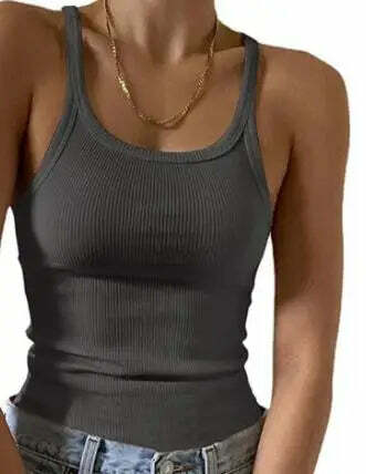 Y2K Grunge Sleeveless Ribbed Knit Tank Top - Sexy Bodycon Cami For 90S Summer Clubwear Y2K Grunge Sleeveless Ribbed Knit Tank Top - Sexy Bodycon Cami For 90S Summer Clubwear