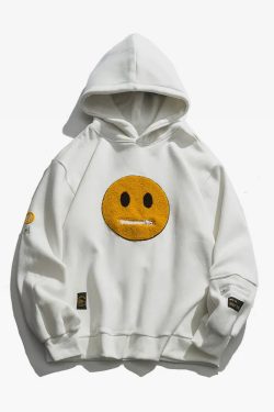 Y2K Grunge Smiley Face Hoodie - Retro 90S Fashion, Summer Y2K Outfits, Pastel Goth Style