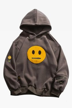 Y2K Grunge Smiley Face Hoodie - Retro 90S Fashion, Summer Y2K Outfits, Pastel Goth Style