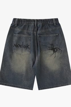 Y2K Grunge Spider Shorts - Retro 90S Summer Outfit, Pastel Goth, Hip Hop Fashion