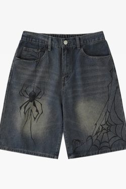 Y2K Grunge Spider Shorts - Retro 90S Summer Outfit, Pastel Goth, Hip Hop Fashion