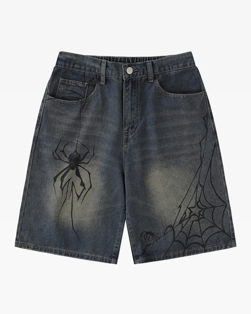 Y2K Grunge Spider Shorts - Retro 90S Summer Outfit, Pastel Goth, Hip Hop Fashion