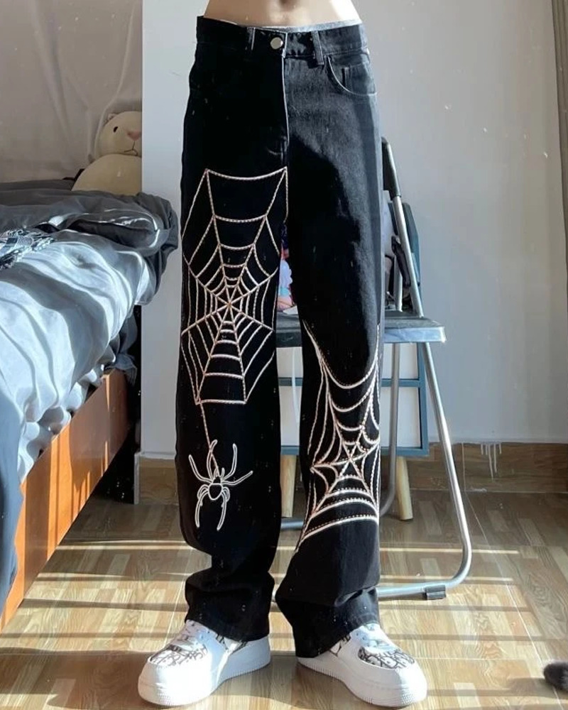 Y2K Grunge Spider Web Jeans - 90S Fashion, Retro Style, Gothic Y2K, Summer Y2K Outfits Y2K Grunge Spider Web Jeans - 90S Fashion, Retro Style, Gothic Y2K, Summer Y2K Outfits