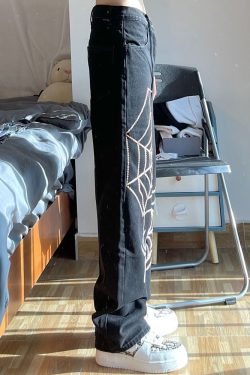 Y2K Grunge Spider Web Jeans - 90S Fashion, Retro Style, Gothic Y2K, Summer Y2K Outfits