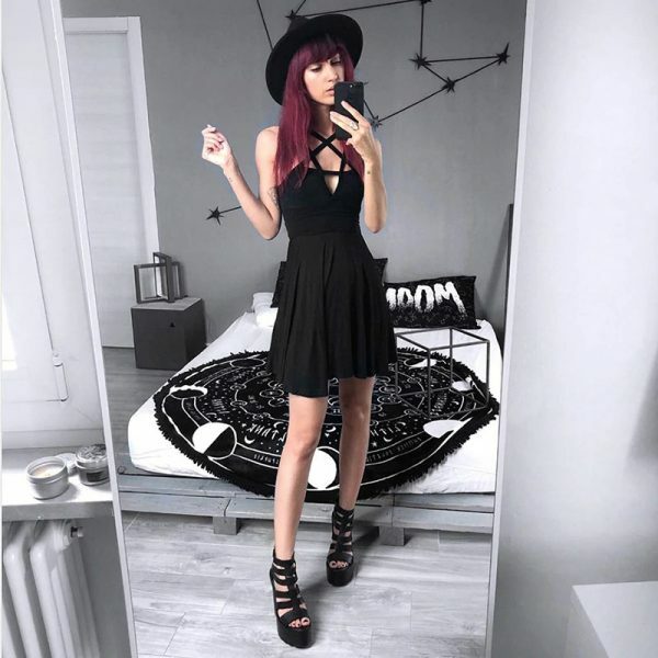 Y2K Grunge Strap Gothic Dress - Retro 90S Summer Outfit, Pastel Goth, Y2K Party & Club Fashion