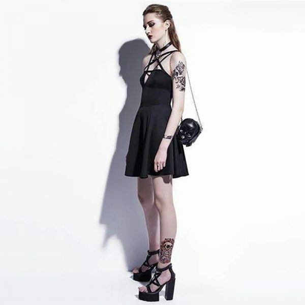 Y2K Grunge Strap Gothic Dress - Retro 90S Summer Outfit, Pastel Goth, Y2K Party & Club Fashion