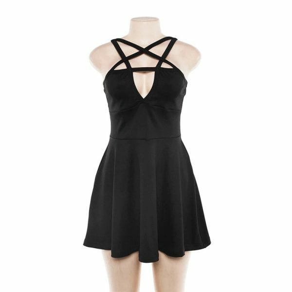 Y2K Grunge Strap Gothic Dress - Retro 90S Summer Outfit, Pastel Goth, Y2K Party & Club Fashion