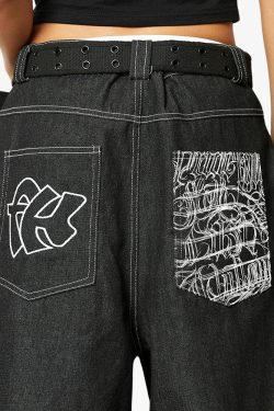 Y2K Grunge Streetwear Denim Shorts - 90S Retro Summer Outfit, Y2K Club & Party Fashion