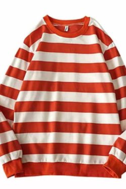 Y2K Grunge Striped Long Sleeve Shirt - Retro 90S Fashion, Summer Y2K Outfits, Pastel Goth Style