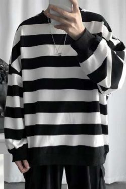 Y2K Grunge Striped Loose Sweater - 90S Fashion, Retro Style, Y2K Summer Outfits