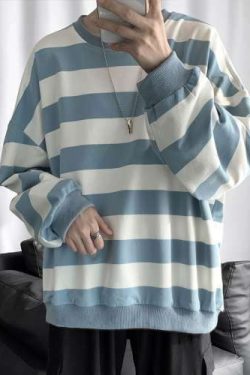 Y2K Grunge Striped Loose Sweater - 90S Fashion, Retro Style, Y2K Summer Outfits