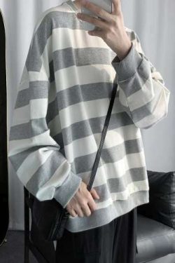 Y2K Grunge Striped Loose Sweater - 90S Fashion, Retro Style, Y2K Summer Outfits