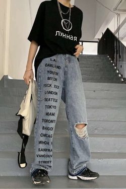 Y2K Grunge Style Straight Jeans - 90S Fashion, Retro Y2K Outfits, Summer Y2K Fit