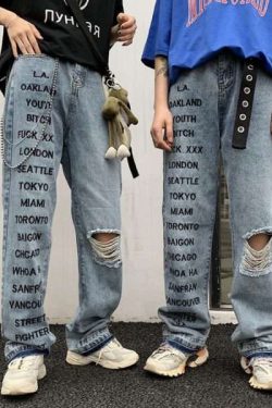 Y2K Grunge Style Straight Jeans - 90S Fashion, Retro Y2K Outfits, Summer Y2K Fit