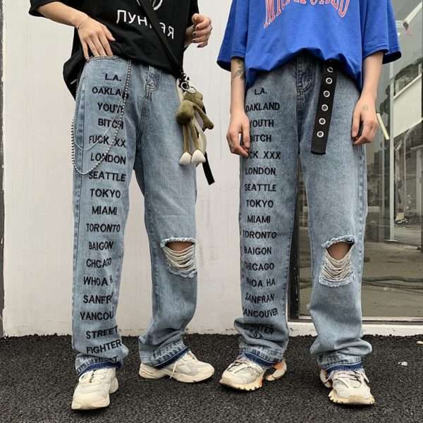 Y2K Grunge Style Straight Jeans - 90S Fashion, Retro Y2K Outfits, Summer Y2K Fit