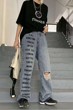 Y2K Grunge Style Straight Jeans - 90S Fashion, Retro Y2K Outfits, Summer Y2K Fit