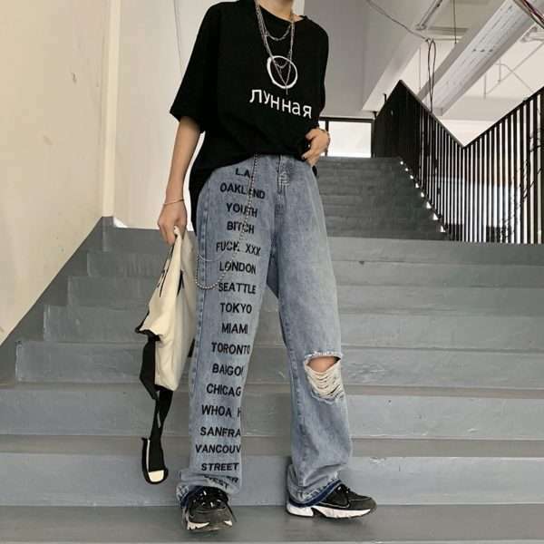 Y2K Grunge Style Straight Jeans - 90S Fashion, Retro Y2K Outfits, Summer Y2K Fit