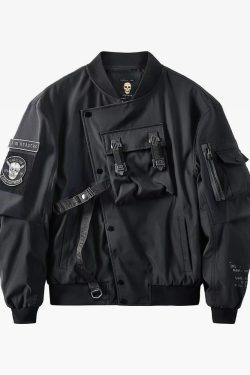 Y2K Grunge Techwear Bomber Jacket - 90S Retro Summer Outfit, Gothic Y2K Fashion