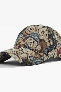 Y2K Grunge Teddy Bear Baseball Cap - Retro 90S Fashion, Summer Y2K Outfits, Pastel Goth Style