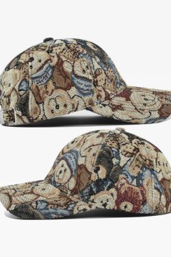 Y2K Grunge Teddy Bear Baseball Cap - Retro 90S Fashion, Summer Y2K Outfits, Pastel Goth Style