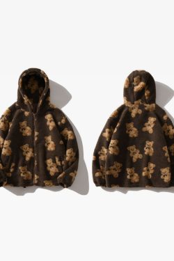 Y2K Grunge Teddy Bear Fleece Jacket - Retro 90S Fashion, Summer Y2K Outfits, Pastel Goth Style