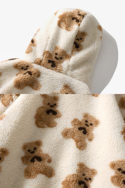 Y2K Grunge Teddy Bear Fleece Jacket - Retro 90S Fashion, Summer Y2K Outfits, Pastel Goth Style