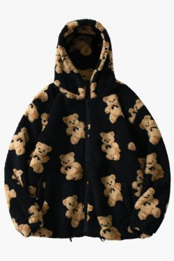 Y2K Grunge Teddy Bear Fleece Jacket - Retro 90S Fashion, Summer Y2K Outfits, Pastel Goth Style