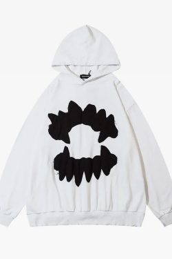 Y2K Grunge Teeth Hoodie - Retro 90S Fashion, Summer Y2K Outfits, Gothic Y2K Style