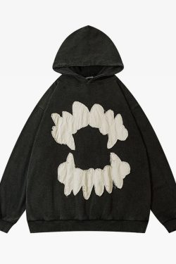 Y2K Grunge Teeth Hoodie - Retro 90S Fashion, Summer Y2K Outfits, Gothic Y2K Style