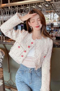 Y2K Grunge Tweed Jacket - French Vintage Short Coat, Elegant Autumn Winter Fashion