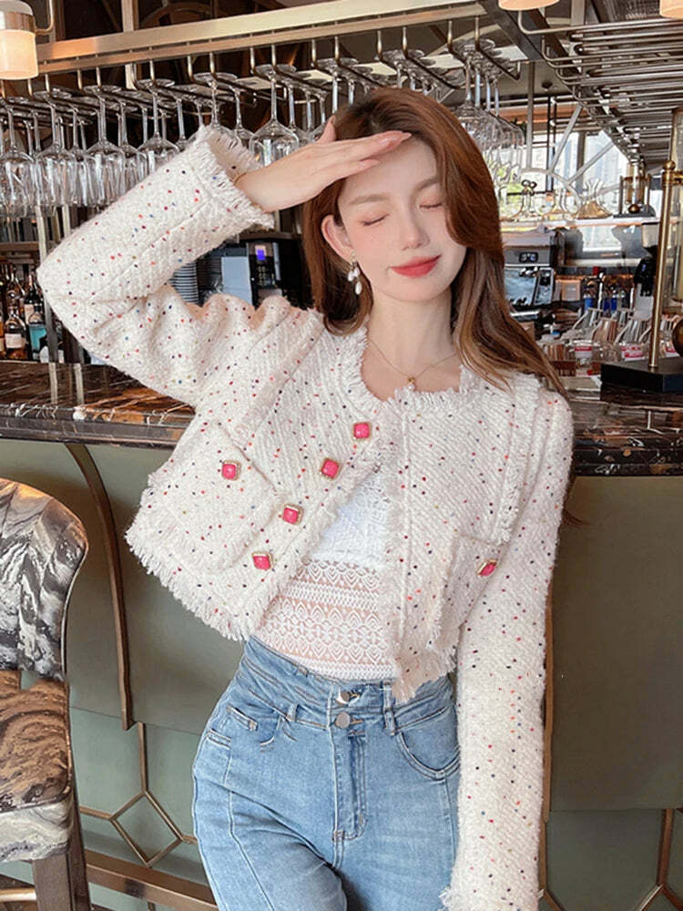 Y2K Grunge Tweed Jacket - French Vintage Short Coat, Elegant Autumn Winter Fashion Y2K Grunge Tweed Jacket - French Vintage Short Coat, Elegant Autumn Winter Fashion