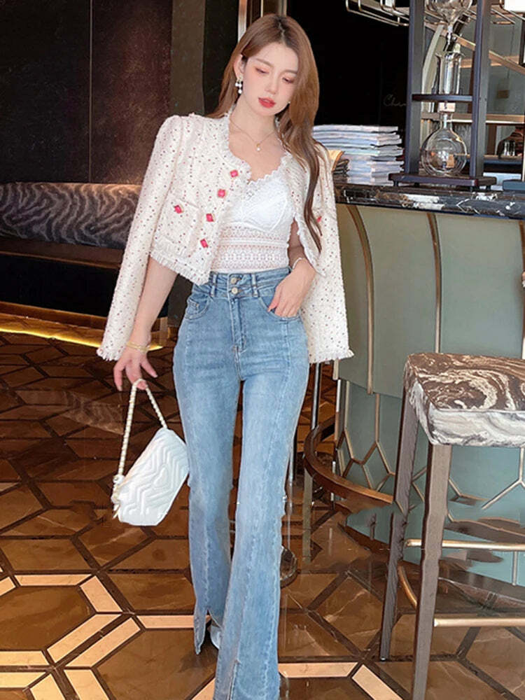 Y2K Grunge Tweed Jacket - French Vintage Short Coat, Elegant Autumn Winter Fashion Y2K Grunge Tweed Jacket - French Vintage Short Coat, Elegant Autumn Winter Fashion