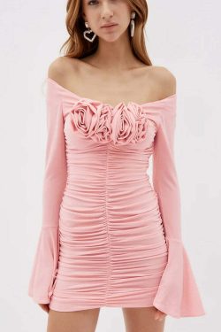 Y2K Grunge Viny Flower Mini Dress - Retro 90S Summer Outfit, Pastel Goth, Y2K Party Fashion