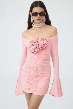 Y2K Grunge Viny Flower Mini Dress - Retro 90S Summer Outfit, Pastel Goth, Y2K Party Fashion