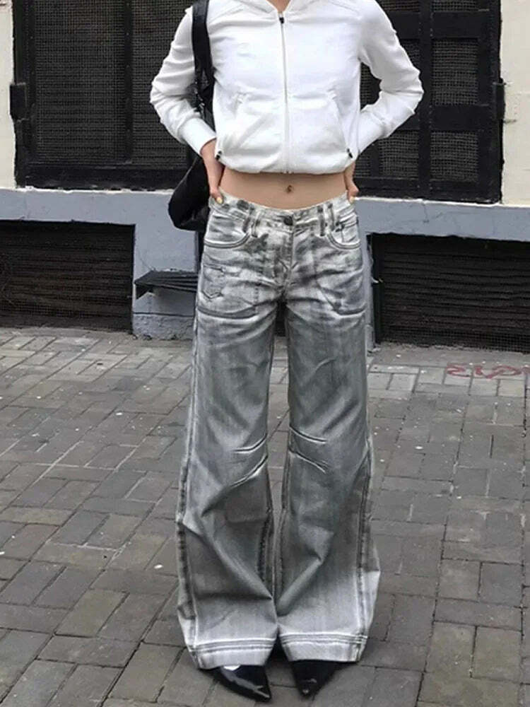 Y2K Grunge White Dirty Fit Baggy Low Waist Wide Leg Jeans - Vintage 90S Destroy Wash Denim Pants Y2K Grunge White Dirty Fit Baggy Low Waist Wide Leg Jeans - Vintage 90S Destroy Wash Denim Pants