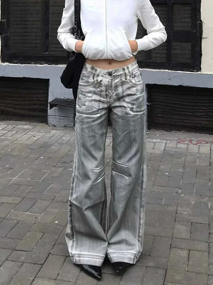 Y2K Grunge White Dirty Fit Baggy Low Waist Wide Leg Jeans - Vintage 90S Destroy Wash Denim Pants Y2K Grunge White Dirty Fit Baggy Low Waist Wide Leg Jeans - Vintage 90S Destroy Wash Denim Pants