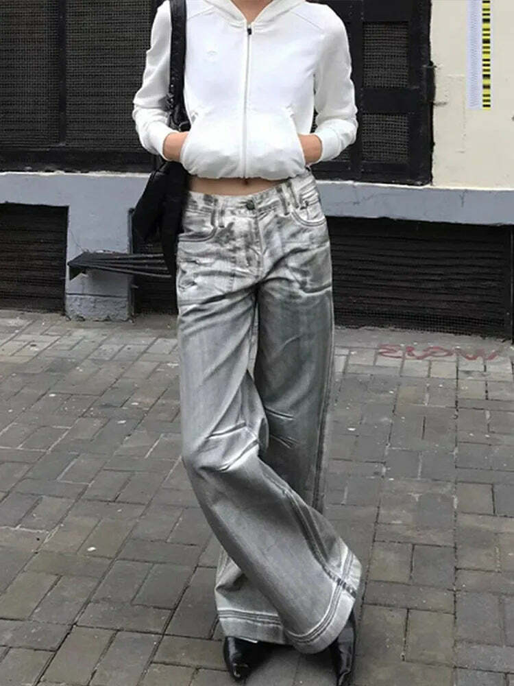 Y2K Grunge White Dirty Fit Baggy Low Waist Wide Leg Jeans - Vintage 90S Destroy Wash Denim Pants Y2K Grunge White Dirty Fit Baggy Low Waist Wide Leg Jeans - Vintage 90S Destroy Wash Denim Pants