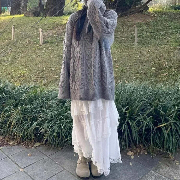 Y2K Grunge White Lace Ruffle Skirt - Sweet High Waist A-Line Mid-Length Cake Skirt For Women