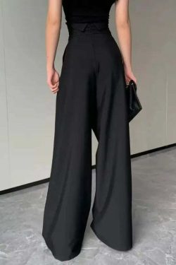 Y2K Grunge Wide-Leg Pants - High Waist, Loose Fit, Retro 90S Style, Casual Black Trousers
